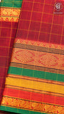 Maroon Woven Checks & Temple Border Handloom Narayanpet Cotton Saree