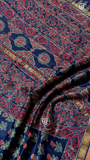 Blue Ajrakh Floral Handblocked Pure Maheshwari Cotton Sarees