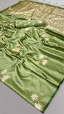 Light Green Pichwai Zari Weaving Satin Munga Banarasi Silk Saree
