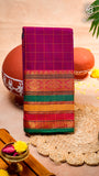 Purple Woven Checks & Temple Border Handloom Narayanpet Cotton Saree