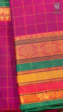 Purple Woven Checks & Temple Border Handloom Narayanpet Cotton Saree