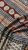 Beige & Maroon Floral Handblocked Pure Maheshwari Cotton Sarees