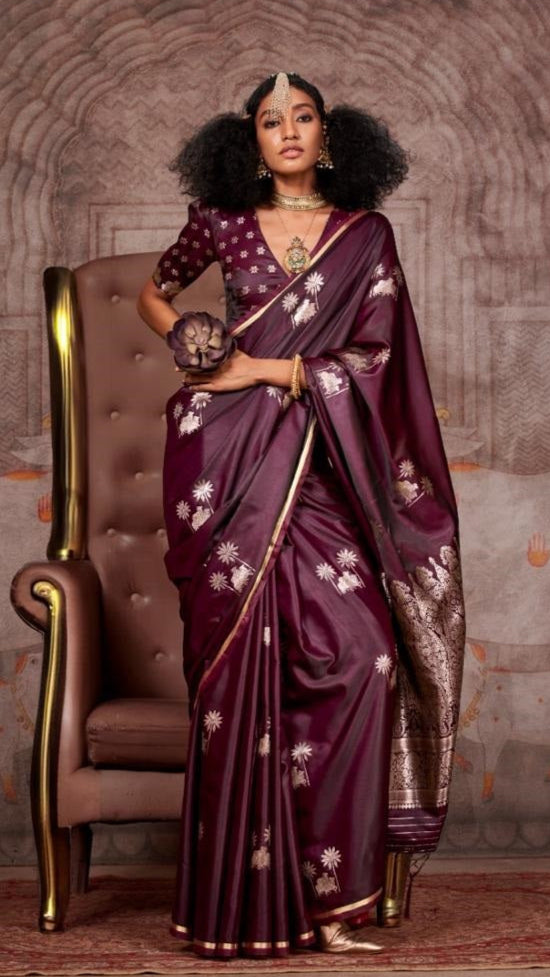 Deep Maroon Pichwai Zari Weaving Satin Munga Banarasi Silk Saree