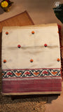Beige & Maroon Floral Jamdani Tussar Silk Saree