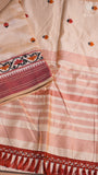 Beige & Maroon Floral Jamdani Tussar Silk Saree
