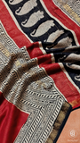 Red & Beige Mango Floral Handblocked Pure Maheshwari Cotton Sarees