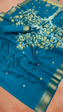 Teal Blue Temple Tree Tussar Silk Saree