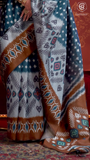 Blue & Brown Ikkat Crepe Banarasi Silk Saree