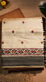 Beige & Black Floral Jamdani Tussar Silk Saree