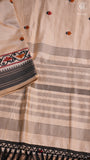 Beige & Black Floral Jamdani Tussar Silk Saree
