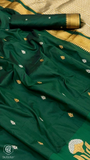 Emerald Green Floral Gold Silver Kanchi Soft Silk Saree