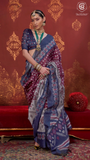Magenta & Blue Ikkat Crepe Banarasi Silk Saree