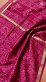 Deep Pink Vine Floral Handblocked Pure Maheshwari Cotton Sarees