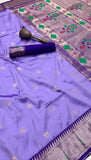 Purple Single Muniya Floral Paithani Soft Silk Sarees