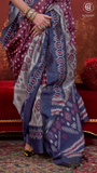Magenta & Blue Ikkat Crepe Banarasi Silk Saree