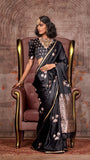 Black Pichwai Zari Weaving Satin Munga Banarasi Silk Saree