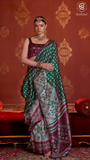 Green & Grey Ikkat Crepe Banarasi Silk Saree
