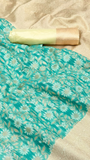 Green & Beige Floral Designer Cotton Saree