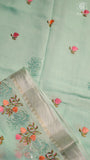 Sea Green Floral Embroidered Cotton Saree