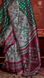 Green & Grey Ikkat Crepe Banarasi Silk Saree