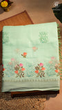 Sea Green Floral Embroidered Cotton Saree