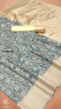 Grey & Beige Floral Designer Cotton Saree
