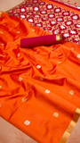 Orange Star Floral Gold Silver Tussar Silk Saree