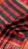Red & Black Floral Handblocked Pure Maheshwari Cotton Sarees