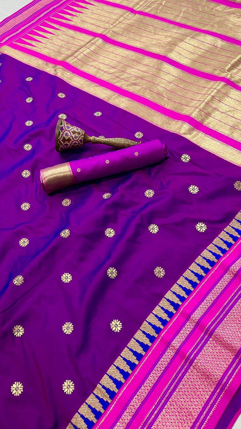 Violet and Pink Temple border Kanchi Soft Silk Sarees