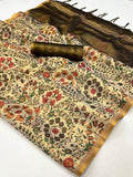 Beige Floral Handloom Zari Tissue Silk Saree