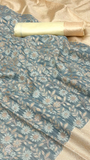 Grey & Beige Floral Designer Cotton Saree