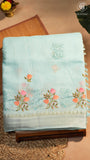 Baby Blue Floral Embroidered Cotton Saree