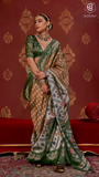 Amber & Green Ikkat Crepe Banarasi Silk Saree