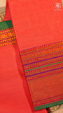 Peach & Green Gold Traditional Border Handloom Narayanpet Cotton Saree