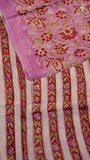 Pastel Pink & Red Floral Handblocked Pure Georgette Saree