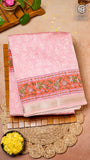 Pink and Red Floral Handblocked Pure Maheshwari Cotton Sarees