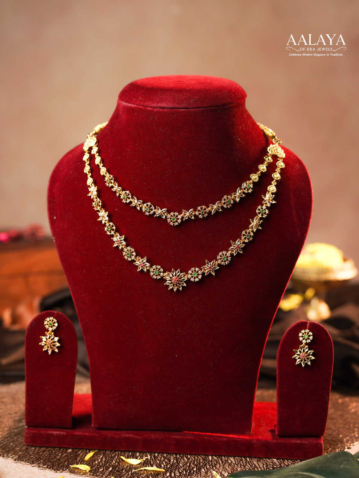 Aalaya Floral Radiance Double-Layer Necklace Set