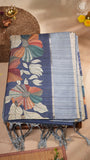 Navy Blue Floral Kantha Matka Tussar Silk Saree