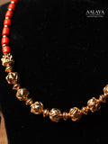 Aalaya Antique Gold Coral Bead Necklace Set
