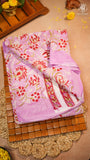 Pastel Pink & Red Floral Handblocked Pure Georgette Saree