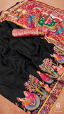 Black & Blue Festive Print Crepe Banarasi Saree