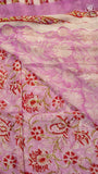 Pastel Pink & Red Floral Handblocked Pure Georgette Saree