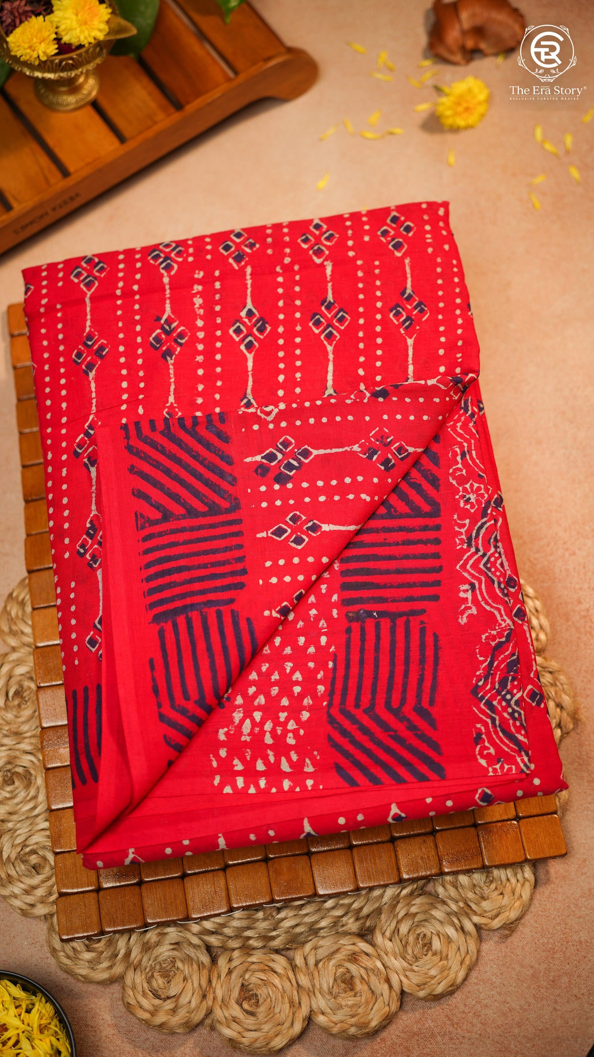 Red Contemporary Handblocked Pure Mul Cotton Saree