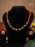 Aalaya Antique Gold Coral Bead Necklace Set