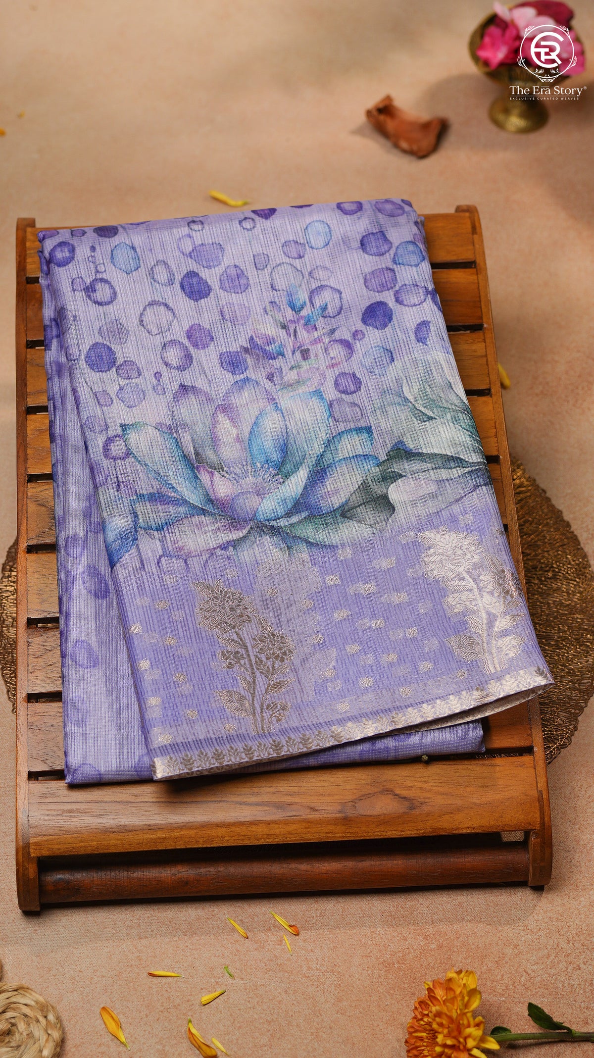 Purple Lotus Floral Kota Doria Saree