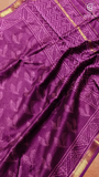 Purple Leaf Pattern Handblocked Pure Maheshwari Cotton Sarees