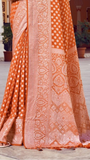 Orange Thread Weaved Floral Georgette Silk Saree