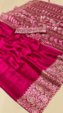 Ruby Pink Mango Floral Ajrakh Gajji Silk Saree