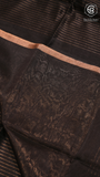 Black Gold Zari Line Handloom Pure Maheshwari Silk Saree