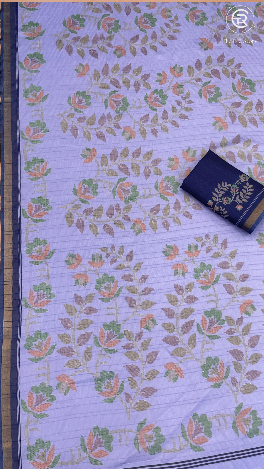 Blue Floral Printed Tussar Silk Saree